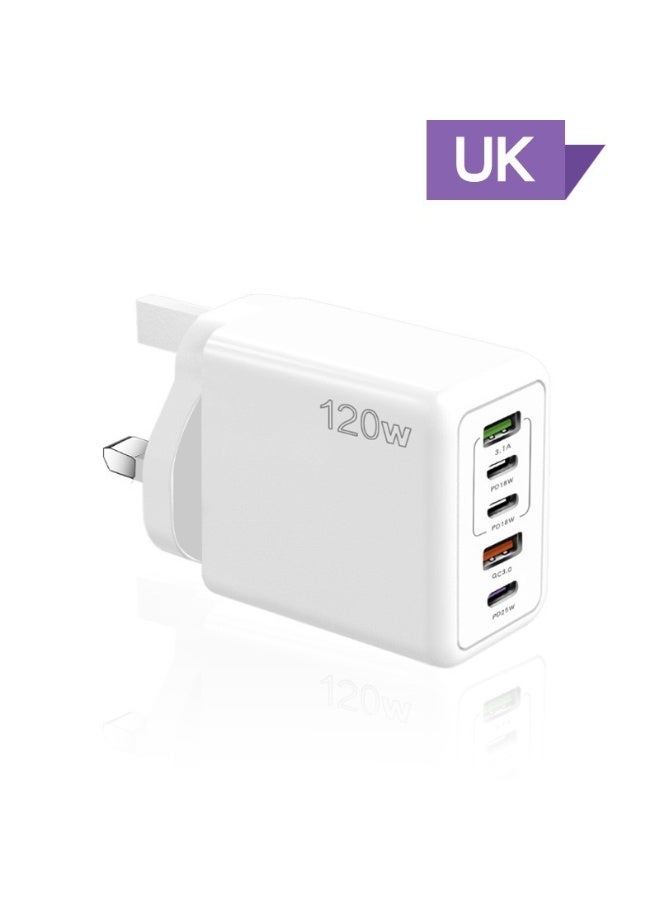 MANBO 120W UK Super Fast Charging Adapter - White Portable Travel Power Charger for Mobile Phones - Image 1